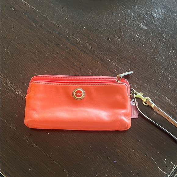Coach Vibrant Orange Leather Wristlet - Picture 1 of 2